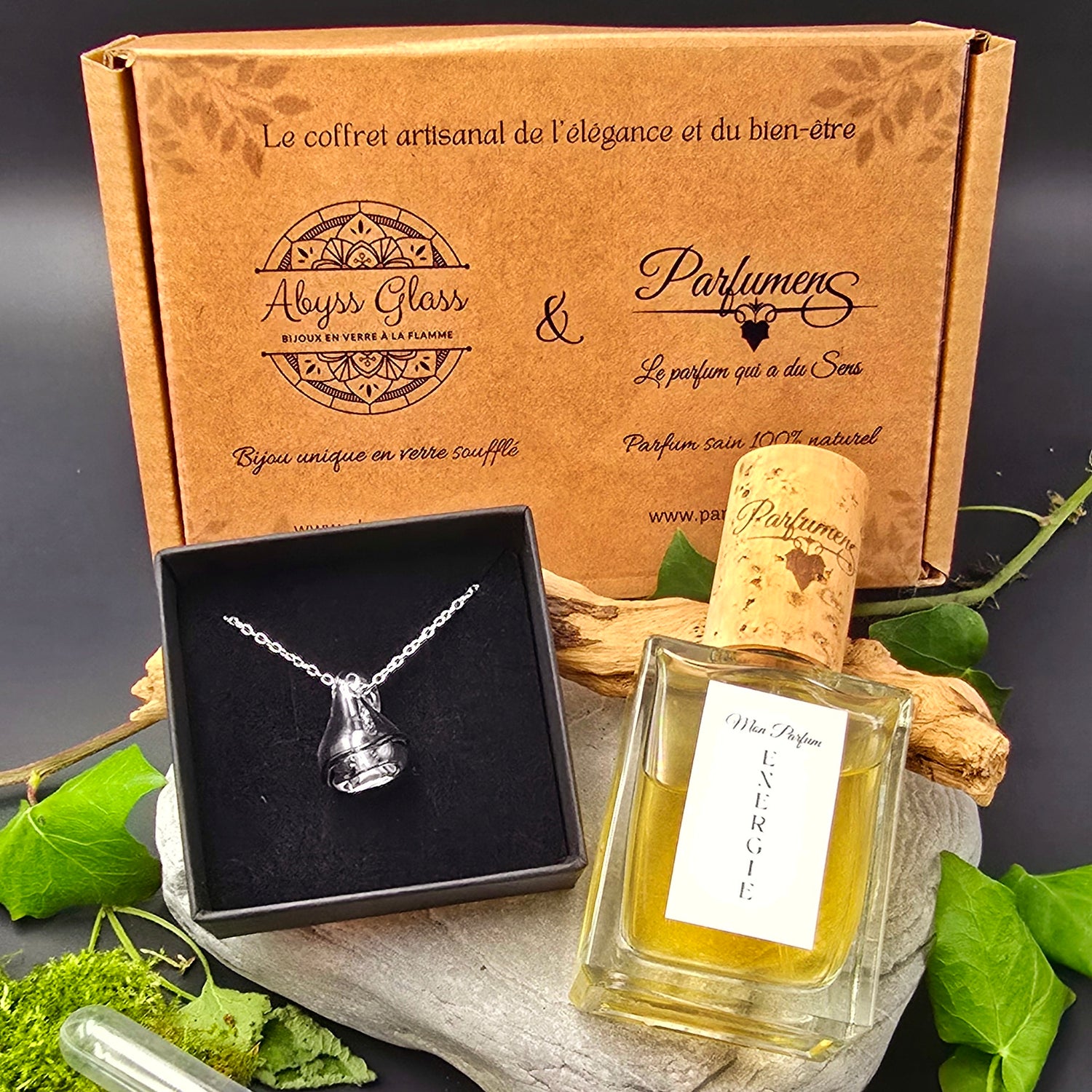 Coffret parfum naturel et pendentif d'olfactothérapie